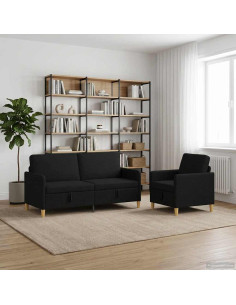 Set di Divani con Storage 2 pcs Nero Poliestere