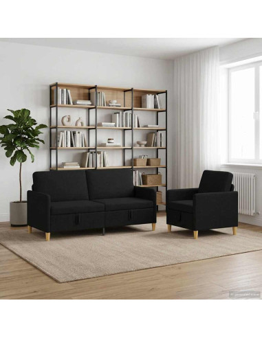 Set di Divani con Storage 2 pcs Nero Poliestere