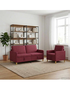 Set di Divani con Storage 2 pcs Rosso Vino Poliestere