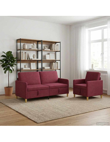Set di Divani con Storage 2 pcs Rosso Vino Poliestere