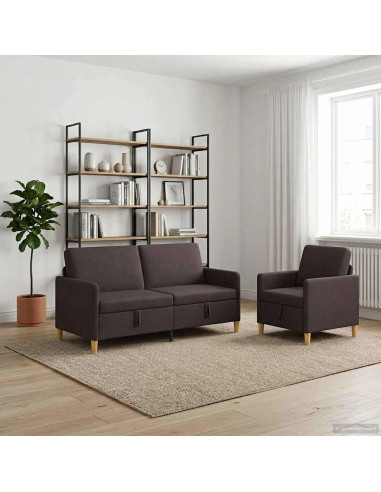 Set di Divani con Storage 2 pcs Marrone Scuro Poliestere