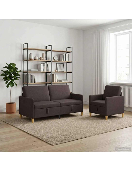 Set di Divani con Storage 2 pcs Marrone Scuro Poliestere