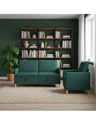 Set di Divani con Storage 2 pcs Verde Scuro Poliestere