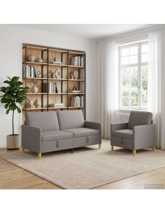 Set di Divani con Storage 2 pcs Tortora Poliestere