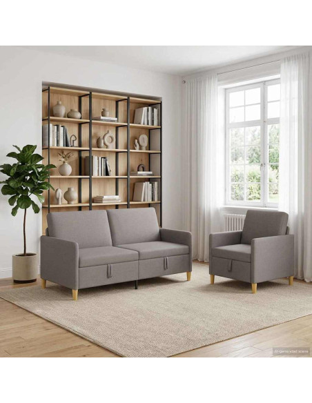 Set di Divani con Storage 2 pcs Tortora Poliestere