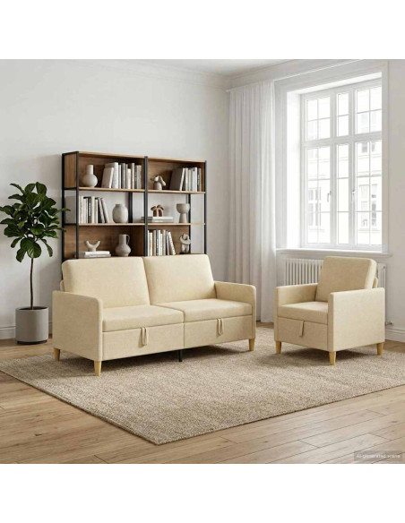 Set di Divani con Storage 2 pcs Crema Poliestere
