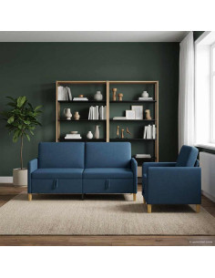 Set di Divani con Storage 2 pcs Blu Poliestere