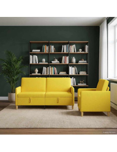 Set di Divani con Storage 2 pcs Giallo Chiaro Poliestere