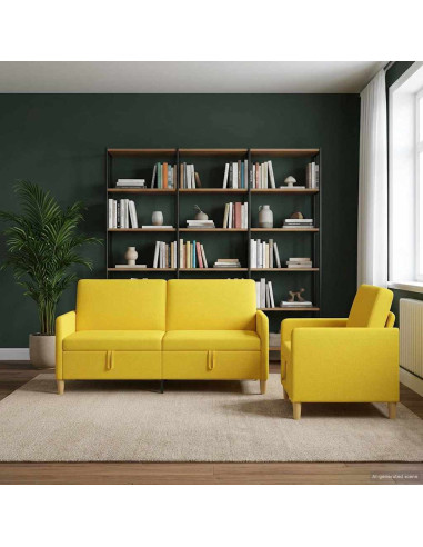 Set di Divani con Storage 2 pcs Giallo Chiaro Poliestere