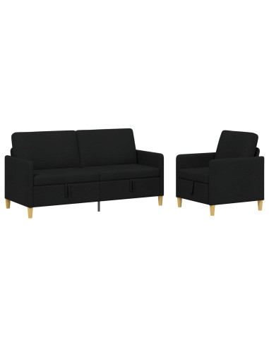 Set di Divani con Storage 2 pcs Nero Poliestere