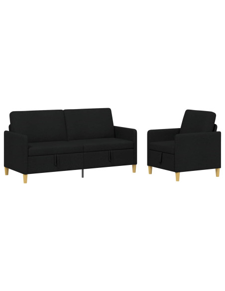 Set di Divani con Storage 2 pcs Nero Poliestere
