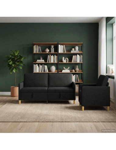 Set di Divani con Storage 2 pcs Nero Poliestere