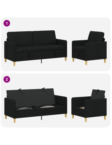 Set di Divani con Storage 2 pcs Nero Poliestere