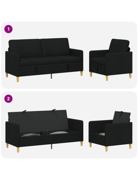 Set di Divani con Storage 2 pcs Nero Poliestere