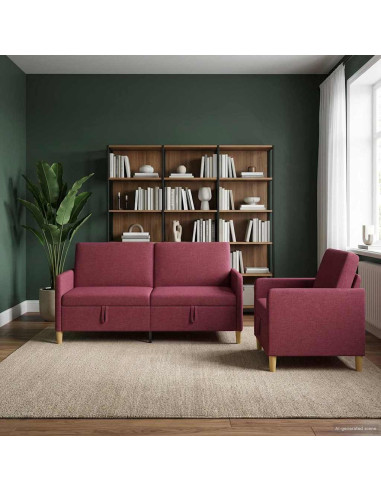 Set di Divani con Storage 2 pcs Rosso Vino Poliestere
