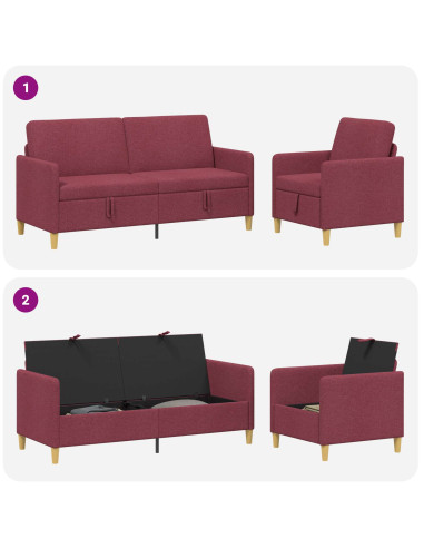 Set di Divani con Storage 2 pcs Rosso Vino Poliestere
