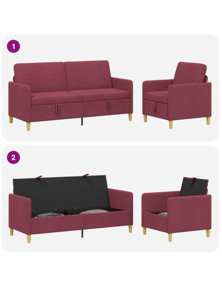 Set di Divani con Storage 2 pcs Rosso Vino Poliestere