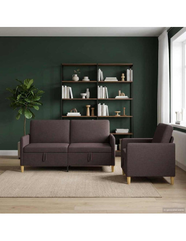 Set di Divani con Storage 2 pcs Marrone Scuro Poliestere