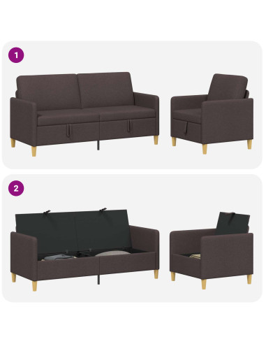 Set di Divani con Storage 2 pcs Marrone Scuro Poliestere