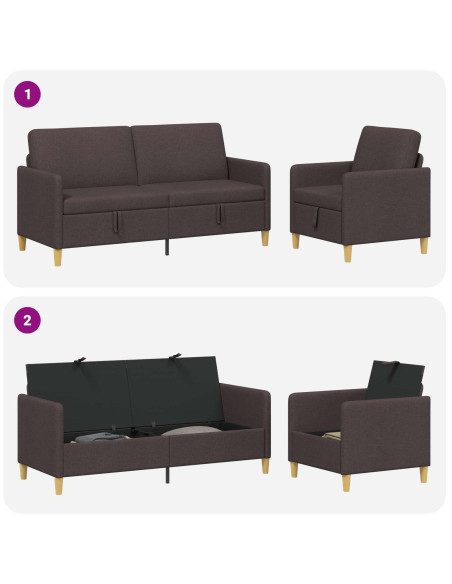 Set di Divani con Storage 2 pcs Marrone Scuro Poliestere