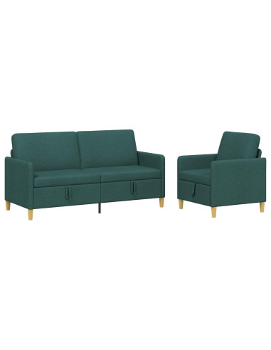 Set di Divani con Storage 2 pcs Verde Scuro Poliestere