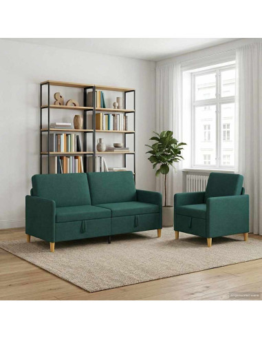 Set di Divani con Storage 2 pcs Verde Scuro Poliestere