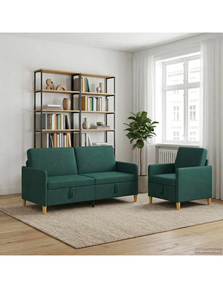 Set di Divani con Storage 2 pcs Verde Scuro Poliestere