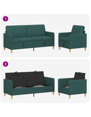 Set di Divani con Storage 2 pcs Verde Scuro Poliestere