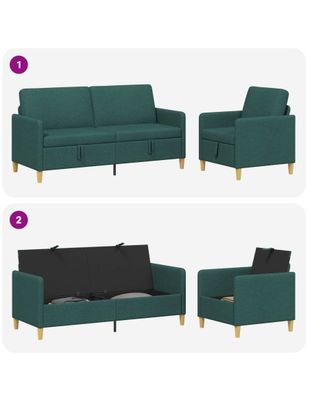 Set di Divani con Storage 2 pcs Verde Scuro Poliestere