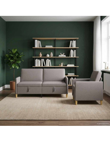 Set di Divani con Storage 2 pcs Tortora Poliestere
