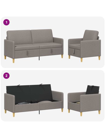 Set di Divani con Storage 2 pcs Tortora Poliestere