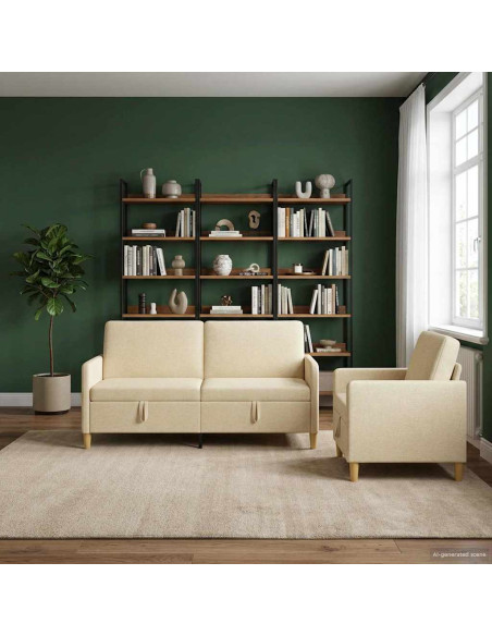 Set di Divani con Storage 2 pcs Crema Poliestere
