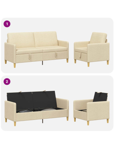Set di Divani con Storage 2 pcs Crema Poliestere