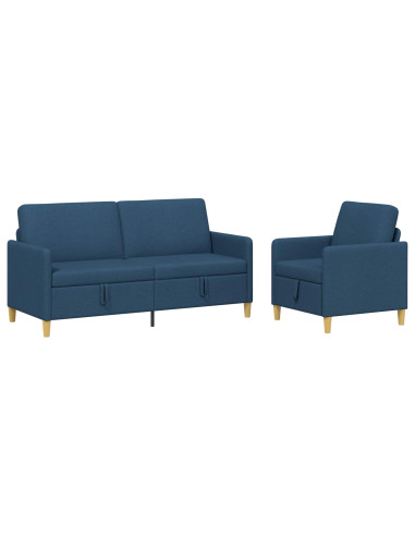 Set di Divani con Storage 2 pcs Blu Poliestere