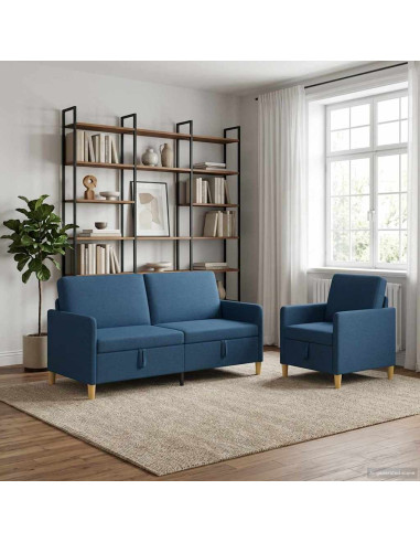 Set di Divani con Storage 2 pcs Blu Poliestere