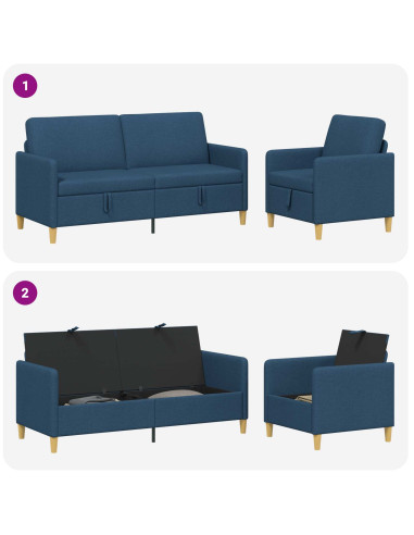 Set di Divani con Storage 2 pcs Blu Poliestere