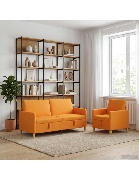 Set di Divani con Storage 2 pcs Giallo Scuro Poliestere