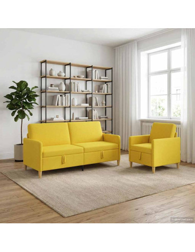 Set di Divani con Storage 2 pcs Giallo Chiaro Poliestere