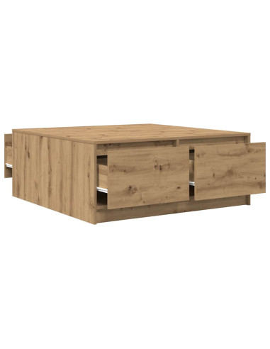 Tavolino Salotto con Cassetti Rovere Artigianale 100x100x40 cm