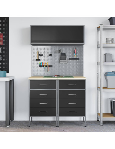 Set di mobili da lavoro con cassetto con lo scaffale 5 pcs Nero