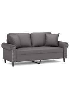 Divano a 2 Posti con Cuscini Grigio 140 cm in Similpelle
