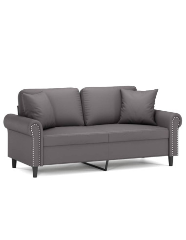 Divano a 2 Posti con Cuscini Grigio 140 cm in Similpelle