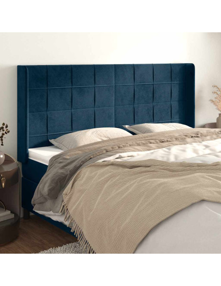 Testiera ad Orecchio Blu Scuro 183x16x118/128 cm in Velluto