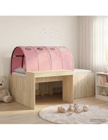 Letto alto per bambini con scrivania 3 pz Rovere Sonoma e Rosa