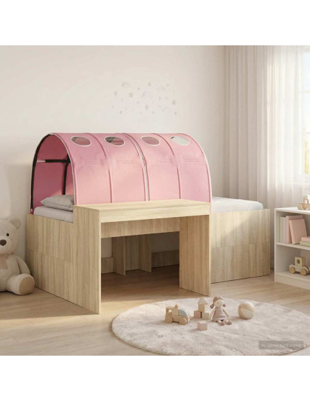 Letto alto per bambini con scrivania 3 pz Rovere Sonoma e Rosa