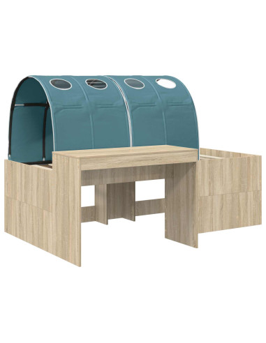 Letto con Tunnel 3 pz Rovere Artigianale e Blu Chiaro