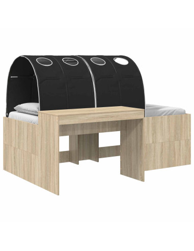 Letto alto per bambini con scrivania 3 pz Rovere Sonoma e Nero