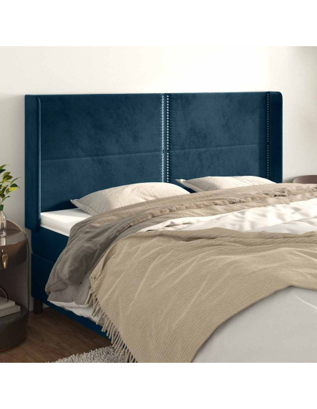 Testiera ad Orecchio Blu Scuro 163x16x118/128 cm in Velluto