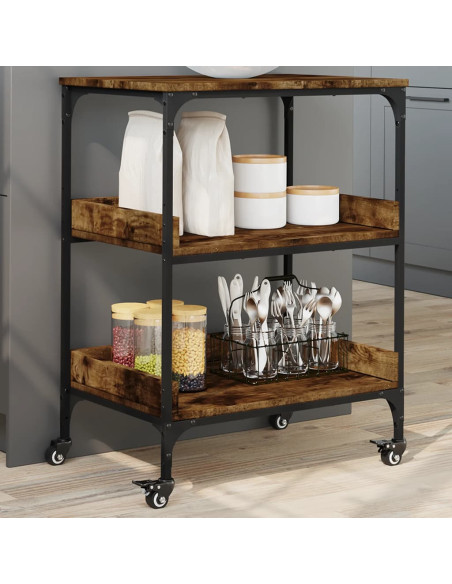 Carrello da Cucina Rovere Fumo 60x41x80,5 cm Legno Multistrato