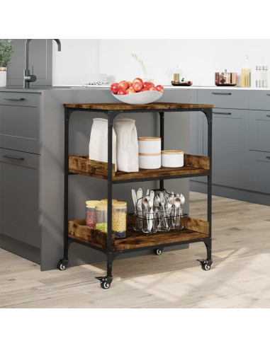 Carrello da Cucina Rovere Fumo 60x41x80,5 cm Legno Multistrato